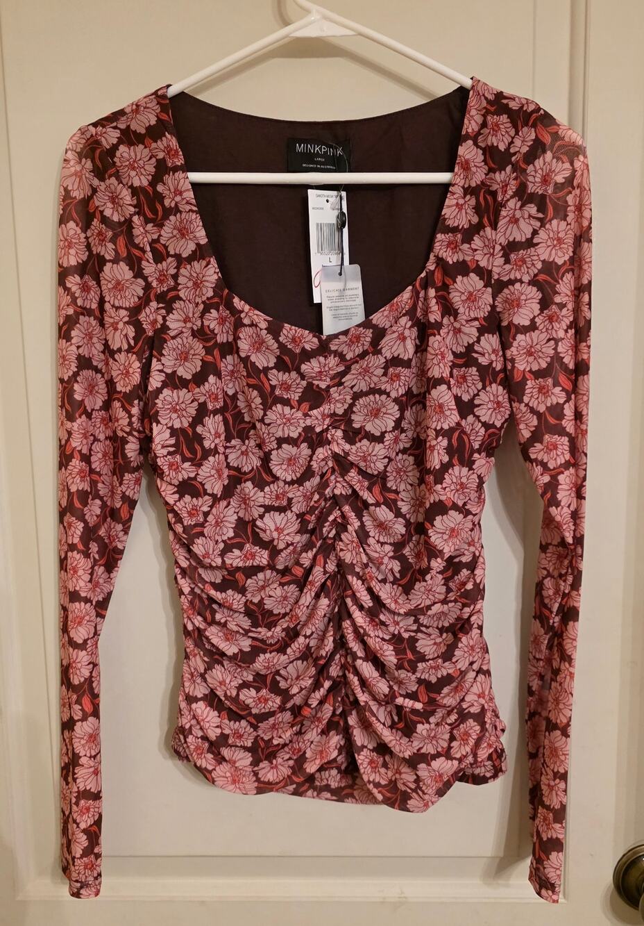 MinkPink Dakota mesh long sleeve ruched top